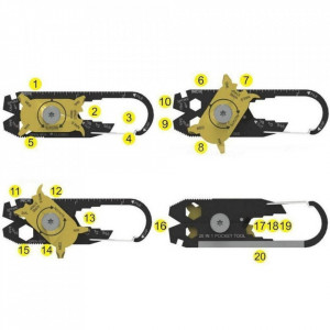 Breloc carabiner cuțit survival multitool 20in1, PM112623 - Img 3
