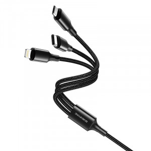 Cablu Borofone Fresco 3 in 1 - USB to Type C, Micro USB, Lightning - 2,4A,1 metru, negru