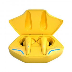 Casti Wireless Audio , Casti gaming, Bluetooth 5.0, Microfon HD, Noise Cancelling, Carcasa magnetica, Universale, Culoare Galben, PMHOLM40533