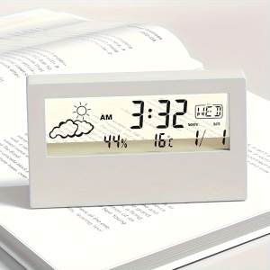 Ceas digital LED, de birou, cu afisaj pentru vreme, temperatura si umiditate, cu alarma, design transparent, PMNT529145 - Img 4