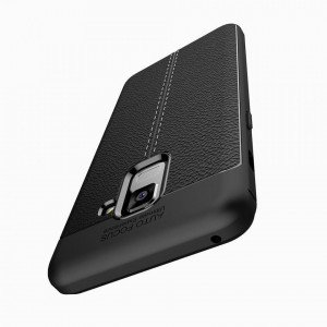 Husa Samsung Galaxy A8 PLUS Neagra din TPU cu Design de Tip Piele - Img 3