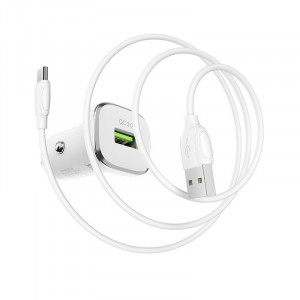 Incarcator Auto Borofone BZ12A Lasting Power - USB - QC 3.0 18W 3A with USB to Type C Cablu white