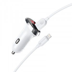 Incarcator Auto Borofone BZ15 Auspicious - 2xUSB - 2,4A cu USB to Lightning cablu white - Img 3