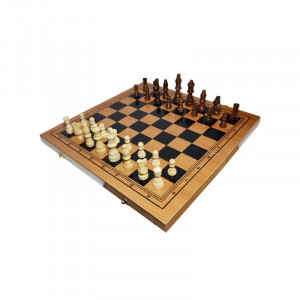 Joc 3 in 1: Sah, table, dame! Cutie lemn, 40x19cm