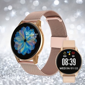 Smartwatch pentru dama, ecran 3.8 cm, bratara metal + silicon, TMHB7446213