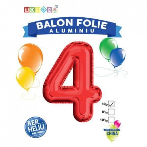 Balon, folie aluminiu, rosu, cifra 4, 40 cm, FLV31378