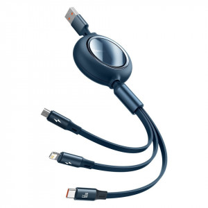 Baseus Cablu Bright Mirror 3 in 1 - USB to Micro USB, Lightning, Tip C - 66W 1,2 metrus (CAMLC-MJ03) blue