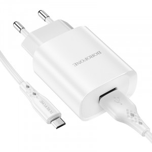 Borofone Wall charger BN1 Innovative - USB - 2,1A cu USB to MicroUSB alb
