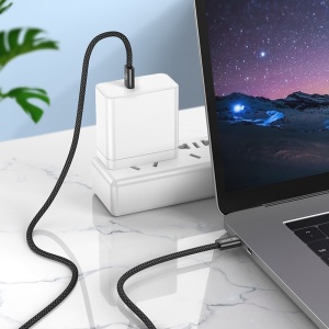 Cablu împletit Blavec Candy - USB la Tip C - PD 60W, 3A, 1 metru, Apple CarPlay/Android Auto (CCA-UC3B10) Negru, MGKABAV1761 - Img 2