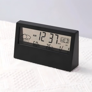 Ceas digital LED, de birou, cu afisaj pentru vreme, temperatura si umiditate, cu alarma, design transparent, PMNT529145 - Img 5