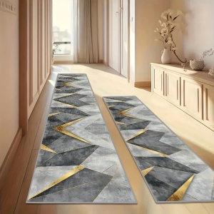 Covor în stil geometric nordic: Aur și Gri, fără pierdere, imprimat, 6mm gros, 850g/m² Velvet cristal, anti-alunecare, rezistent la praf, spalabil la masina, potrivit pentru coridoare lungi și cafenele, bucatarii, PMJR105223 - Img 5