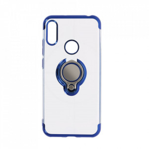 Husa Huawei Y6 (2019) - Silicon transparenta cu Inel Rotativ si Margini Albastre - Img 3