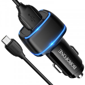 Incarcator Auto Borofone BZ14 Max - 2xUSB - 2,4A cu USB to Micro USB cablu negru - Img 2
