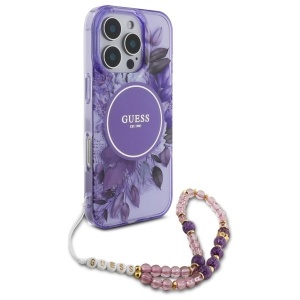 Original Case GUESS IML Flowers with Pearl Strap Magsafe GUHMP16LHFWBRCESU for Iphone 16 Pro purple - Img 2