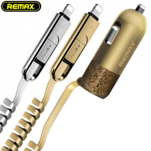REMAX Incarcator auto RCC-103 Finchy - USB - 3,4A cu Lightning + MicroUSB cablu silver