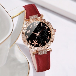 Set 5 Bijuterii și Ceas Elegant pentru Femei – Curea Roșie cu Accesorii Asortate, PMXH1292217 - Img 3