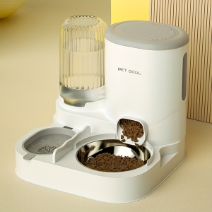 Set automat distribuitor de apa si hrana pentru animale, cu bol din otel inoxidabil detasabil, PMDK84125