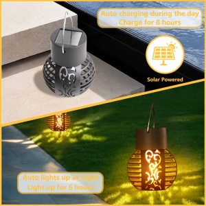 Set lămpi solare LED tip lampadar – Iluminat decorativ vintage pentru grădină, TMAV106778 - Img 7