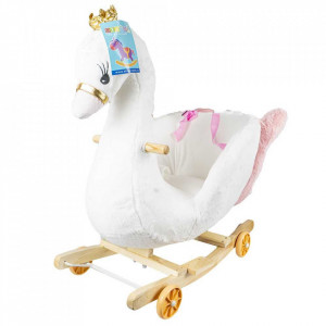 Balansoar pentru bebelusi, Lebada, lemn + plus, cu rotile, 66cm