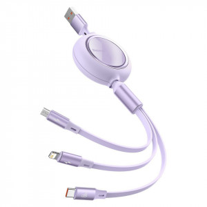 Baseus Cablu Bright Mirror 3 in 1 - USB to Micro USB, Lightning, Tip C - 66W 1,2 metri (CAMLC-MJ05) purple