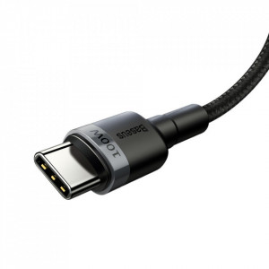 Baseus Cablu Cafule - Tip C to Tip C - PD 2.0 100W 5A QC 3.0 2 metri (CATKLF-ALG1) grey-Negru