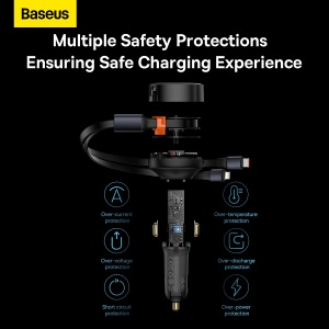 Baseus Car Charger Enjoyment Retractable 2 in 1 - Type C + Lightning - 30W (CGTX000001) Negru, MGŁAD001546 - Img 6
