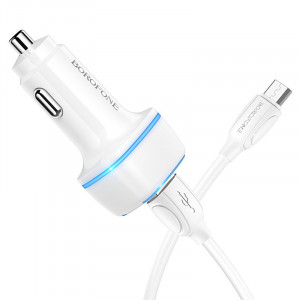 Borofone Car charger BZ14 Max - 2xUSB - 2,4A cu USB to Micro USB cablu alb
