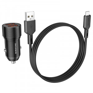 Borofone Incarcator Auto BZ19 Wisdom - 2xUSB - 12W with USB to Micro USB Cablu black