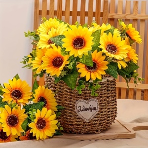 Buchet artificial de floarea-soarelui – 13 fire decorative cu aspect natural, TMGF83638 - Img 6