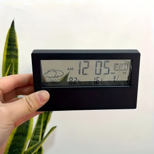 Ceas digital LED, de birou, cu afisaj pentru vreme, temperatura si umiditate, cu alarma, design transparent, PMNT529145 - Img 6