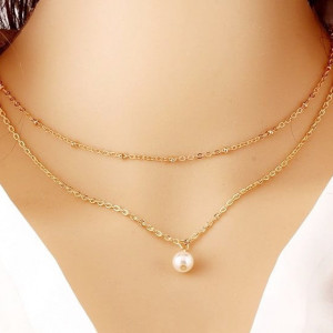 Colier auriu dublu cu perla, COL168