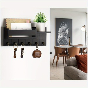 Cuier Rustic de Perete cu Rafturi și 6 Cârlige – Organizator pentru Chei, Poștă și Accesorii, TMTQ691031 - Img 3