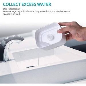 Dozator cu pompa de sapun Smartix, Suport pentru burete spalat vesela 350 ml, Dozator pentru sapun si bucatarie, Alb, AD350 - Img 6