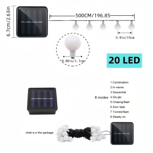 Ghirlandă Luminoasă Solară, 5 metri 20 LED – Bile Colorate RGB, pentru Exterior și Interior, TMYB21913 - Img 4