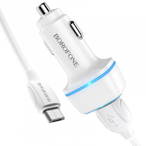 Incarcator Auto Borofone BZ14 Max - 2xUSB - 2,4A cu USB to Micro USB cablu white - Img 2