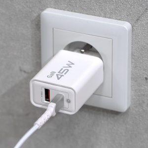 Incarcator de perete Blavec BC-5 GaN, USB + Tip C, 45W 3A, alb, MGLAD001834 - Img 5
