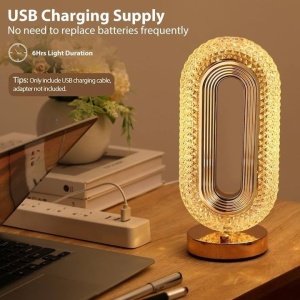 Lampa Diamond Crystal LED Smartix Touch control, 3 temperaturi de culori, Pentru masa, Reincarcabila prin USB, Auriu, AD2332 - Img 2