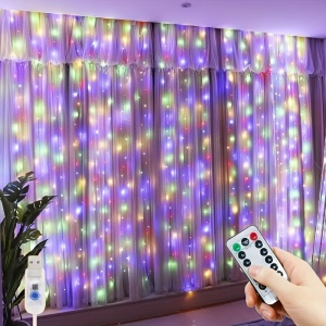 Perdea de lumini pentru Craciun, cu alimentare USB si telecomanda, 8 moduri lumina, PMEJ232130 - Img 3