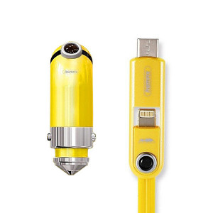 REMAX Incarcator auto Cutie RCC-211 - USB - 2,1A cu 3 in 1 cablu Micro USB, Lightning, Tip C YELLOW - Img 3