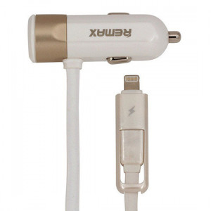 REMAX Incarcator auto RCC-102 - USB - 3,4A cu 2 in 1 cablu Micro USB, Lightning auriu - Img 2