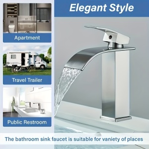 Robinet de baie modern, din otel inoxidabil, tip cascada, cu furtun - 60 cm, PMFM193216 - Img 3