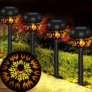 Set 4 lămpi solare LED tip torță pentru grădină – Iluminat decorativ cu efect de proiecție, TMQY381581 - Img 6
