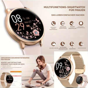 Smartwatch pentru dama, ecran 3.8 cm, bratara metal + silicon, TMHB7446213 - Img 3