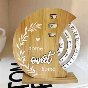 Calendar Perpetuu din Lemn – Design cu Roată Lunară „Home Sweet Home”, TMUC259188 - Img 3