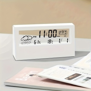 Ceas digital LED, de birou, cu afisaj pentru vreme, temperatura si umiditate, cu alarma, design transparent, PMNT529145