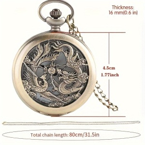 Ceas Vintage Quartz de buzunar, cu cifre arabe, model Dragon, TMGE181935 - Img 4