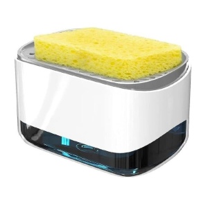 Dozator cu pompa de sapun Smartix, Suport pentru burete spalat vesela 350 ml, Dozator pentru sapun si bucatarie, Alb, AD350