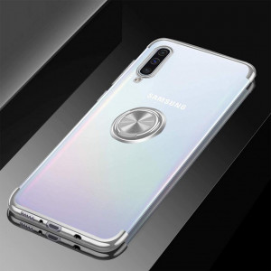 Husa Samsung Galaxy A70 | A70s din Silicon transparenta cu Inel Rotativ si Margini Argintii - Img 4