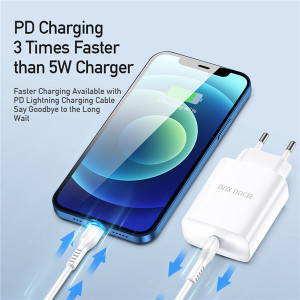 Incarcator Priza Dux Ducis C60 - Type C - PD QC 3.0 20W 3A with Type C to Lightning Cablu white - Img 2