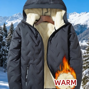 Jachetă Casual cu Glugă pentru Bărbați, Design Matlasat cu Căptușeală Fleece, Croială Largă, Închidere cu Fermoar, TMNA5091776